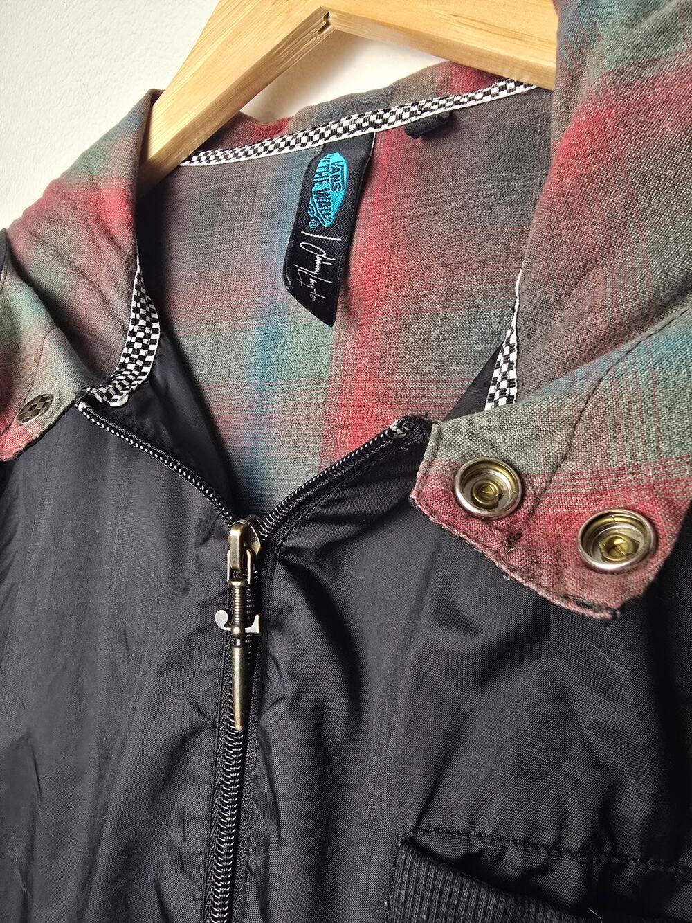 Vans Johnny Layton Windbreaker Mens S Black Plaid Lined Y2K Skate Jacket